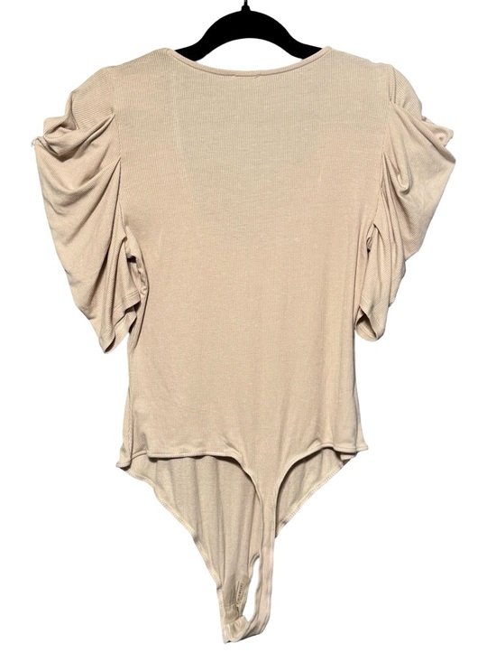 Free People So Fresh Shirred Puff Sleeve Ribbed Bodysuit in Dust Storm Large - Picture 7 of 13